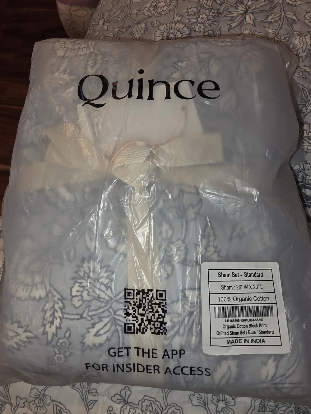 Quince Organic Cotton Block Print Quilt Set - Full/Queen - Blue